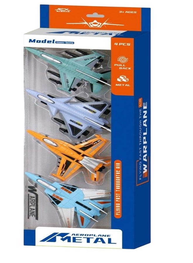 Qwick Click Diecast Fighter Jets Pull Back Airplane Toy Set | 4 Pcs Military Plane Playset | Durable Die-cast Metal Miniature Aircraft Models | Army Air Force Jet Toys for Kids Birthday Party Favors - Image 1